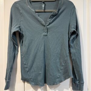 SKIMS Long-Sleeve Ribbed Henley in Dusty Teal